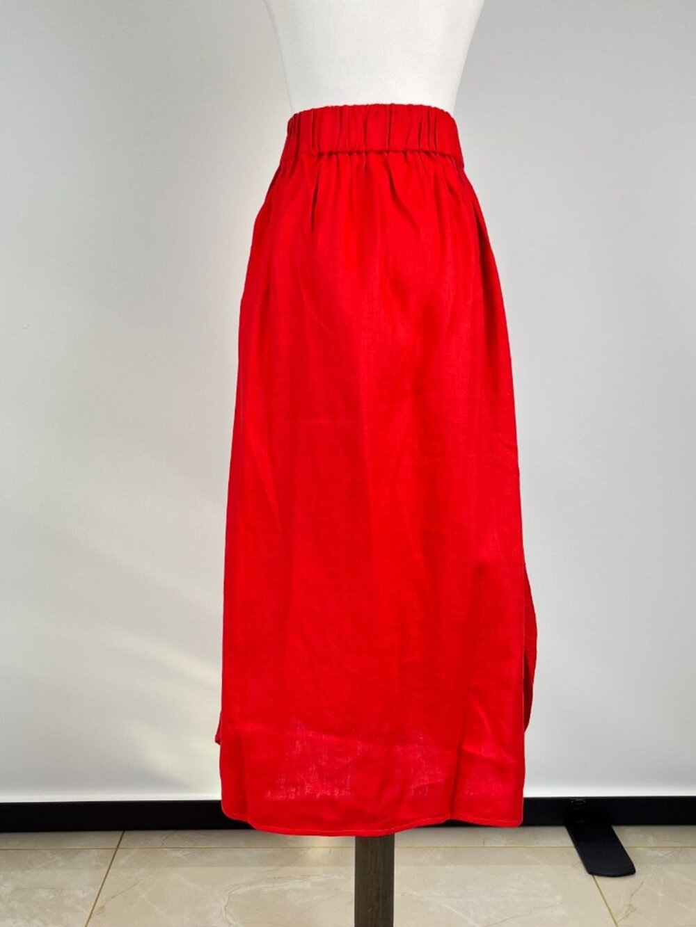 NWOT Farm Rio Red Mixed Buttons Linen Midi Skirt Elastic Waist Size S - Picture 10 of 13